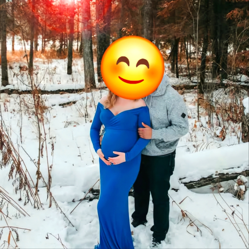 Blue Off-Shoulder Maternity Dress